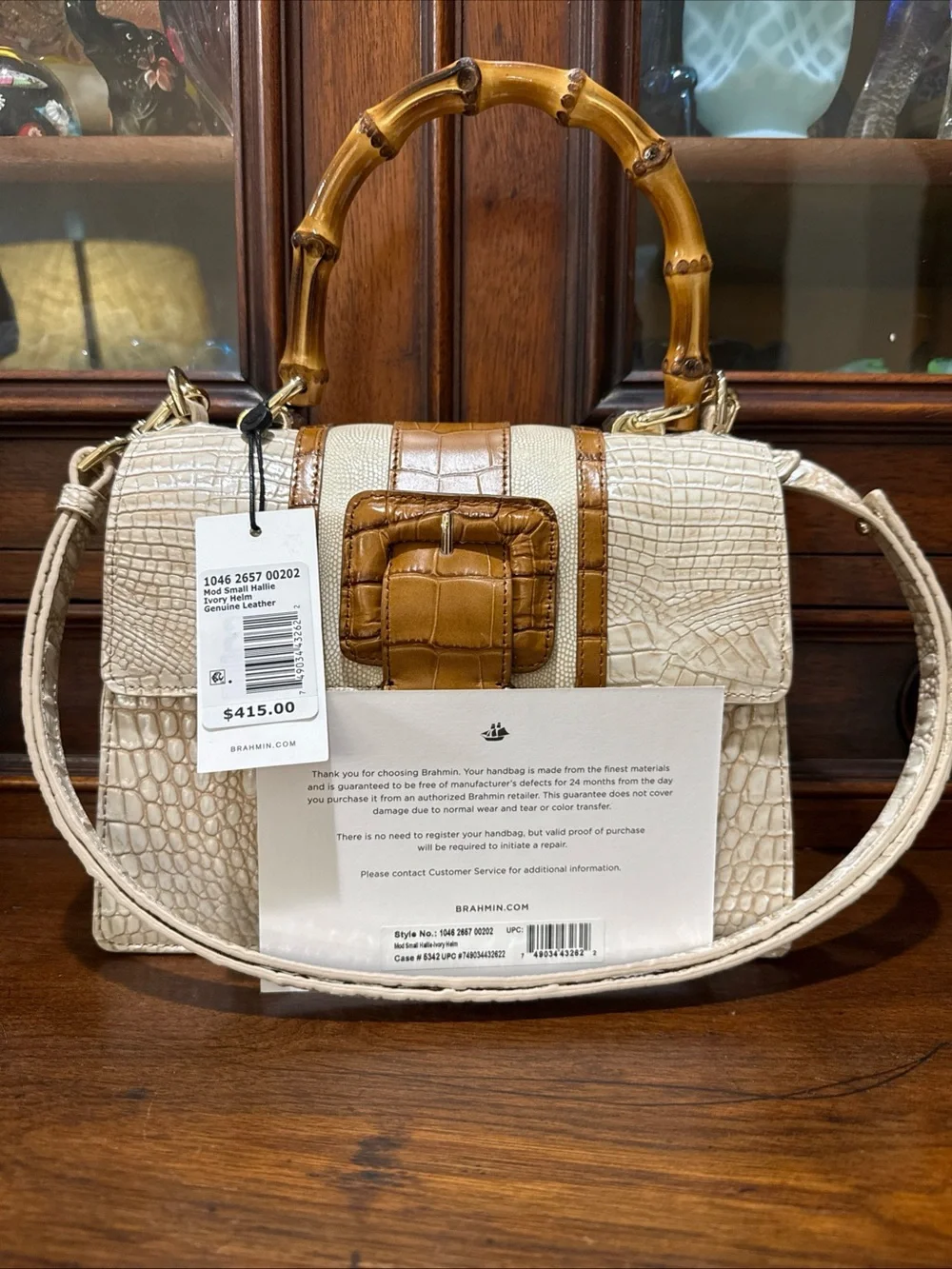 Brahmin Helm Collection Mod Small Hallie Satchel Bag IvoryLeather w/Wallet